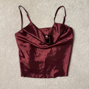 Maroon Satin Cowl Neck Top